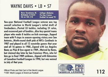 1991 Pro Set WLAF #112 Wayne Davis Back