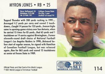 1991 Pro Set WLAF #114 Myron Jones Back