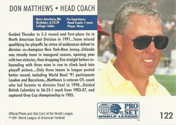 1991 Pro Set WLAF #122 Don Matthews Back