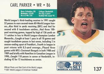1991 Pro Set WLAF #137 Carl Parker Back