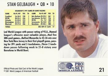 1991 Pro Set WLAF #21 Stan Gelbaugh Back