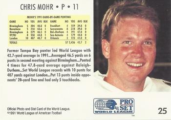 1991 Pro Set WLAF #25 Chris Mohr Back