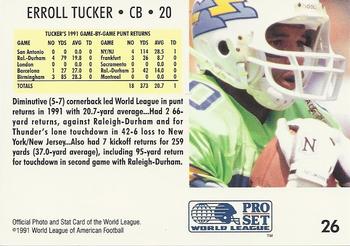 1991 Pro Set WLAF #26 Erroll Tucker Back