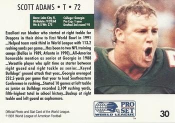 1991 Pro Set WLAF #30 Scott Adams Back