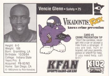 1993 Minnesota Vikings Police #5 Vencie Glenn Back