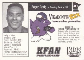1993 Minnesota Vikings Police #9 Roger Craig Back