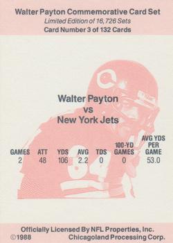 1988 NFL Properties Walter Payton Commemorative #3 Vs. New York Jets Back