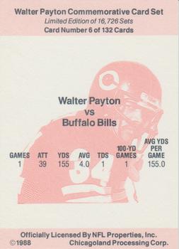 1988 NFL Properties Walter Payton Commemorative #6 Vs. Buffalo Bills Back