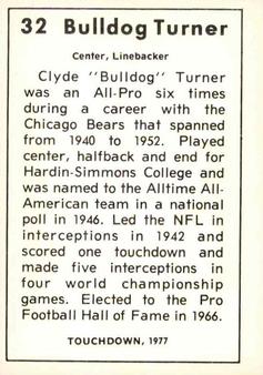 1977 Touchdown Club #32 Bulldog Turner Back