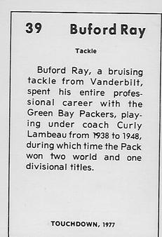 1977 Touchdown Club #39 Buford Ray Back