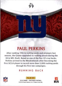2016 Panini Crown Royale #99 Paul Perkins Back