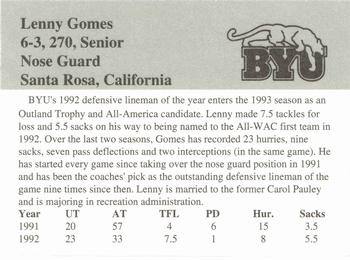 1993 BYU Cougars #NNO Lenny Gomes Back