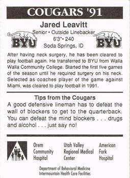 1991 BYU Cougars Safety #NNO Jared Leavitt Back