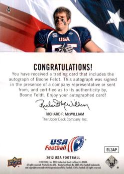 2012 Upper Deck USA Football - Autographs #4 Boone Feldt Back