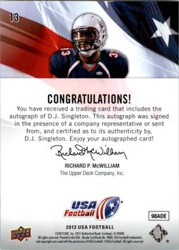 2012 Upper Deck USA Football - Autographs #13 D.J. Singleton Back