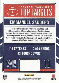 2016 Donruss Optic - Peyton Manning Top Targets #7 Emmanuel Sanders Back