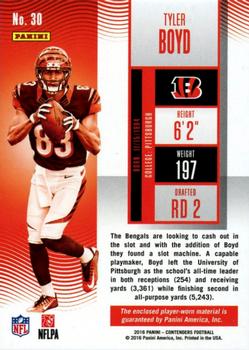 2016 Panini Contenders - Rookie Ticket Swatches Vertical #30 Tyler Boyd Back