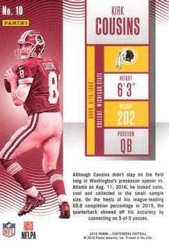 2016 Panini Contenders - Playoff Ticket #10 Kirk Cousins Back
