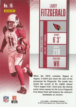 2016 Panini Contenders - Playoff Ticket #15 Larry Fitzgerald Back
