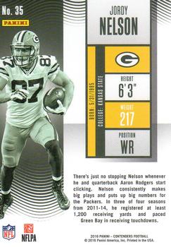 2016 Panini Contenders - Playoff Ticket #35 Jordy Nelson Back