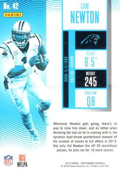2016 Panini Contenders - Playoff Ticket #42 Cam Newton Back