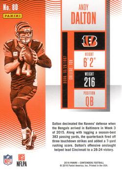 2016 Panini Contenders - Playoff Ticket #80 Andy Dalton Back