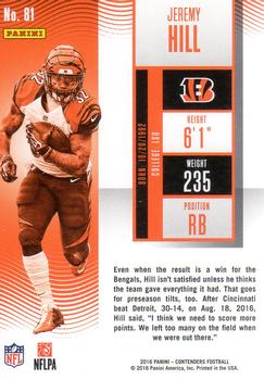 2016 Panini Contenders - Playoff Ticket #81 Jeremy Hill Back