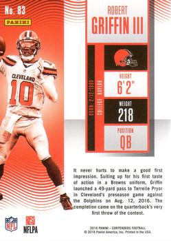 2016 Panini Contenders - Playoff Ticket #83 Robert Griffin III Back