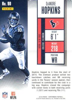 2016 Panini Contenders - Playoff Ticket #90 DeAndre Hopkins Back