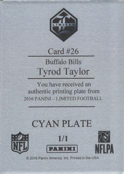 2016 Panini Limited - Printing Plates Cyan #26 Tyrod Taylor Back