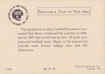 1983 Chess Promotions Birthplace of Pro Football #4 Brallier & Team at W&J 1895 Back