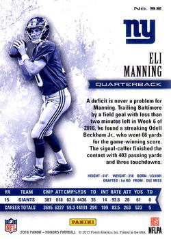 2016 Panini Honors - Gold #52 Eli Manning Back