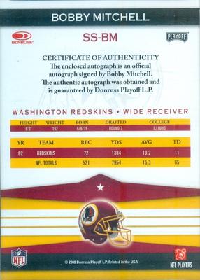 2016 Panini Honors - Recollection Collection #SS-BM Bobby Mitchell Back