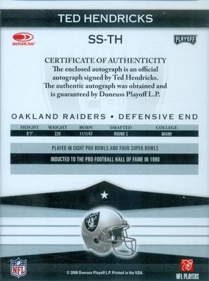 2016 Panini Honors - Recollection Collection #SS-TH Ted Hendricks Back