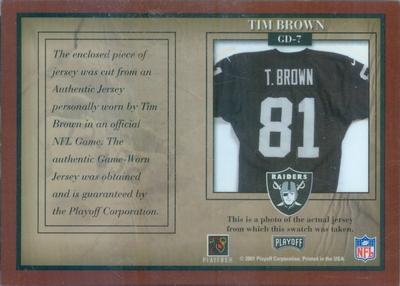 2016 Panini Honors - Recollection Collection #GD-7 Tim Brown Back