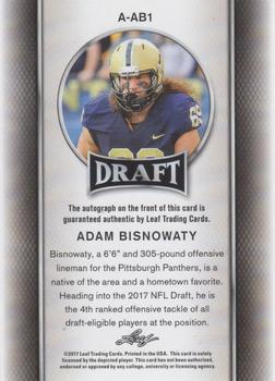 2017 Leaf Draft - Autographs #A-AB1 Adam Bisnowaty Back