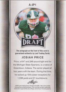 2017 Leaf Draft - Autographs Gold #A-JP1 Josiah Price Back