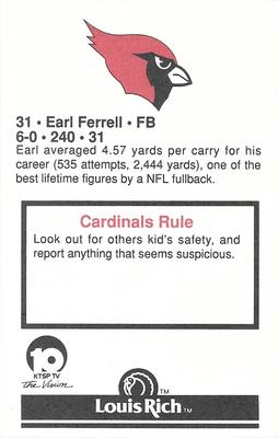 1989 Phoenix Cardinals Police #NNO Earl Ferrell Back