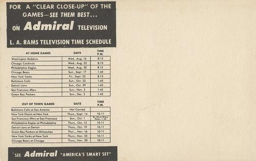 1950 Admiral TV Los Angeles Rams #6 Bob Reinhard Back