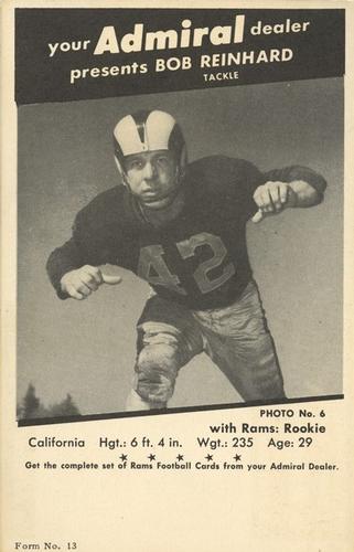 1950 Admiral TV Los Angeles Rams #6 Bob Reinhard Front