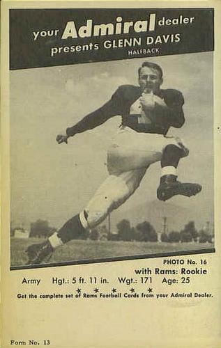 1950 Admiral TV Los Angeles Rams #16 Glenn Davis Front