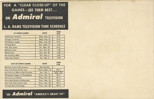 1950 Admiral TV Los Angeles Rams #22 Tom Fears Back