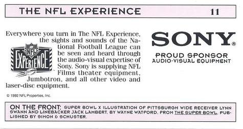 1992 NFL Experience #11 Super Bowl X Back