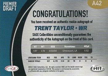 2017 SAGE HIT - Autographs #A42 Trent Taylor Back
