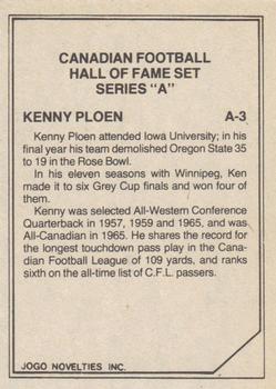 1983 JOGO CFL Hall of Fame Series A #A-3 Ken Ploen Back