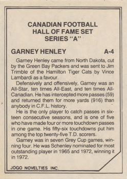 1983 JOGO CFL Hall of Fame Series A #A-4 Garney Henley Back