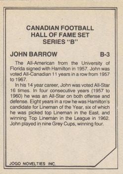 1983 JOGO CFL Hall of Fame Series B #B3 John Barrow Back