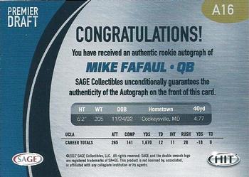 2017 SAGE HIT - Autographs Red #A16 Mike Fafaul Back