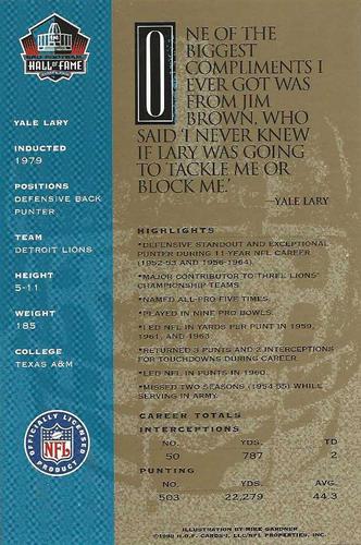 1998 Ron Mix HOF Autographs #NNO Yale Lary Back