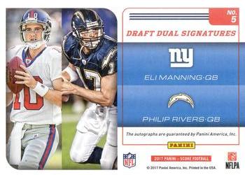 2017 Score - Draft Dual Signatures #5 Eli Manning / Philip Rivers Back